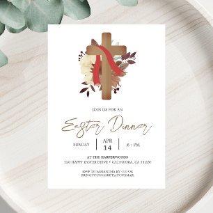 florales Kreuz christliches Oster-Frühjahrsessen Einladung