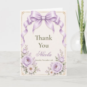 Florales Lavendel Coquette-Schleifen-Baby-Shower Dankeskarte