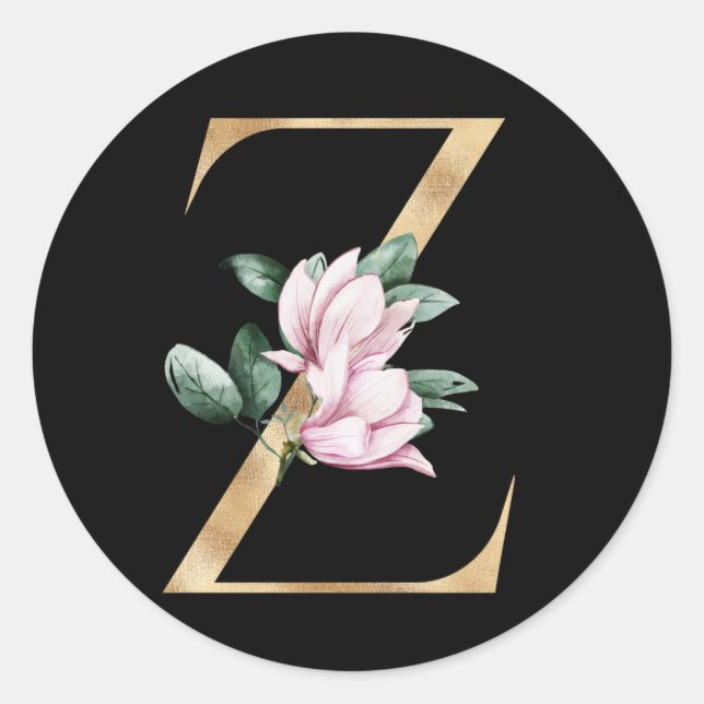 Florales Magnolienmonogramm in Goldbuchstaben Z Runder Aufkleber (Vorderseite)