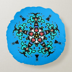 Florales Mandala Nahtlos Türkis Rundes Kissen