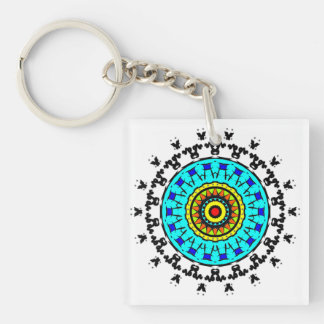 Florales Mandala-Nahtloses Muster Lebendiges Cyan Schlüsselanhänger