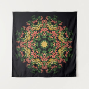 Florales Mandala: rot, gelb vintage. Wandteppich