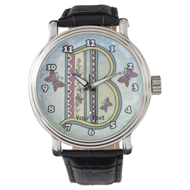 florales Monogramm B Armbanduhr (Vorderseite)