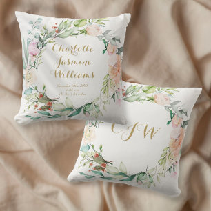 Florales Monogramm Baby Geburtsstatistik Kinderzim Kissen