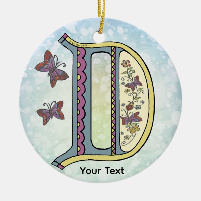 florales Monogramm D Keramik Ornament (Vorne)