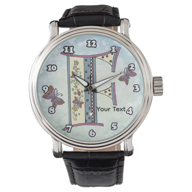 florales Monogramm F Armbanduhr (Vorderseite)