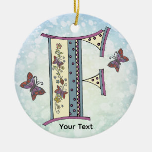 florales Monogramm F Keramik Ornament