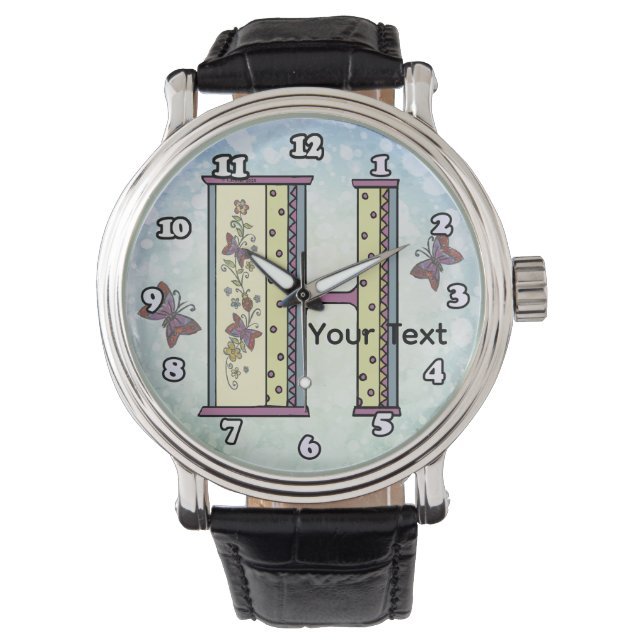 florales Monogramm H Armbanduhr (Vorderseite)