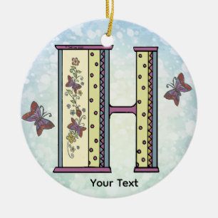 florales Monogramm H Keramik Ornament