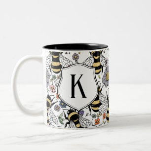 Florales Monogramm Hummel Zweifarbige Tasse