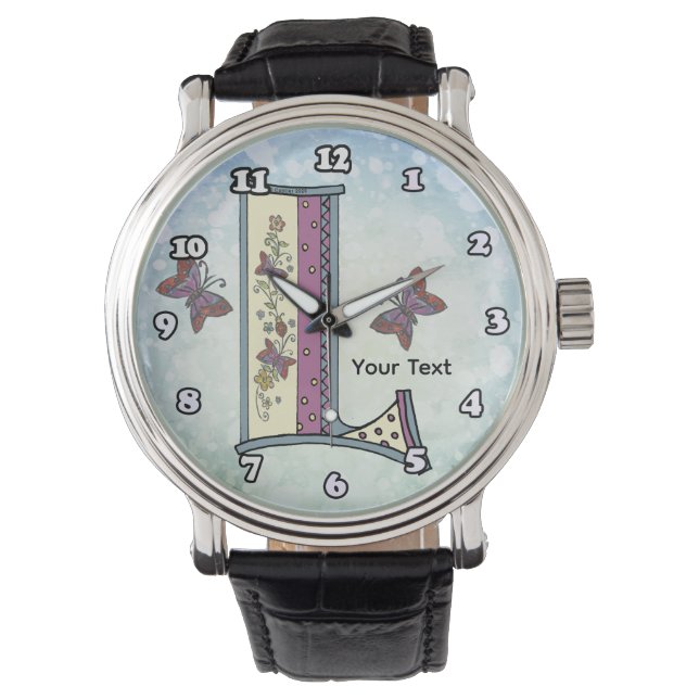 florales Monogramm L Armbanduhr (Vorderseite)