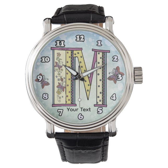 florales Monogramm M Armbanduhr (Vorderseite)