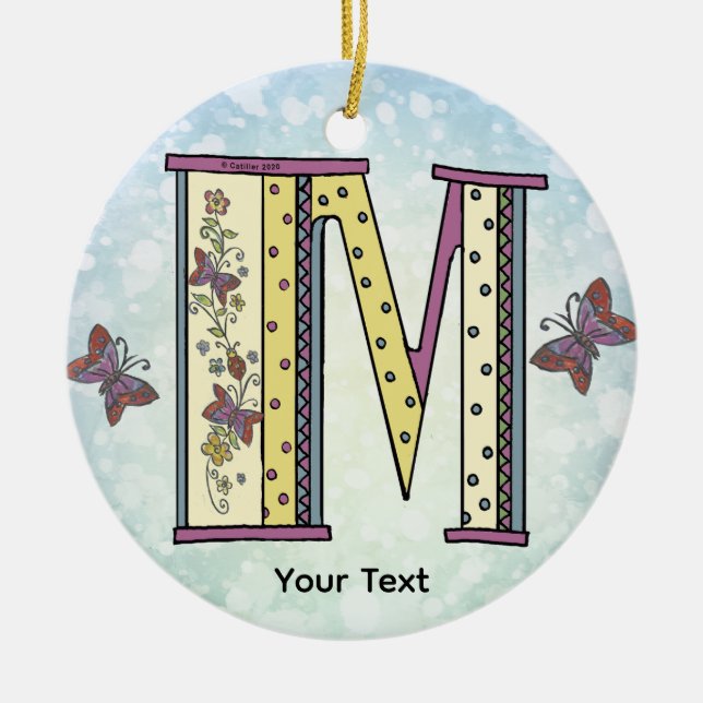 florales Monogramm M Keramik Ornament (Vorne)