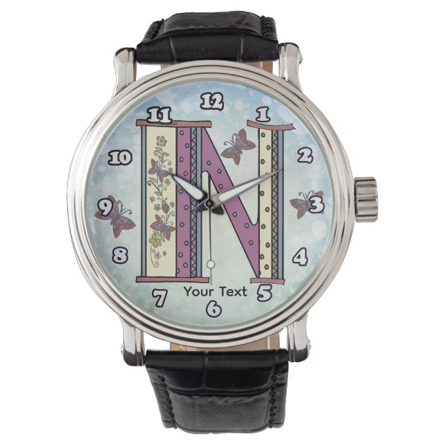 florales Monogramm N Armbanduhr (Vorderseite)