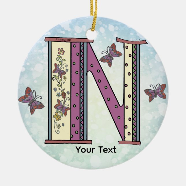 florales Monogramm N Keramik Ornament (Vorne)