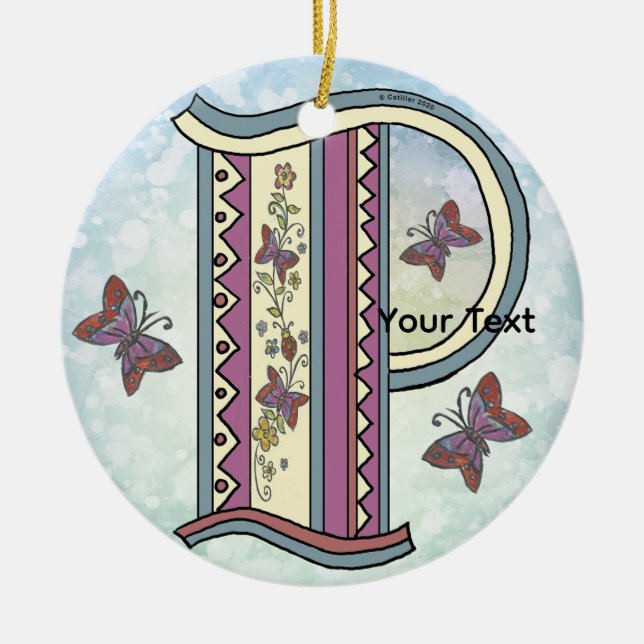florales Monogramm P Keramik Ornament (Vorne)