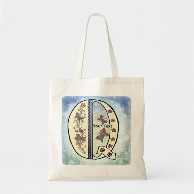 florales Monogramm Q Tragetasche (Vorne)