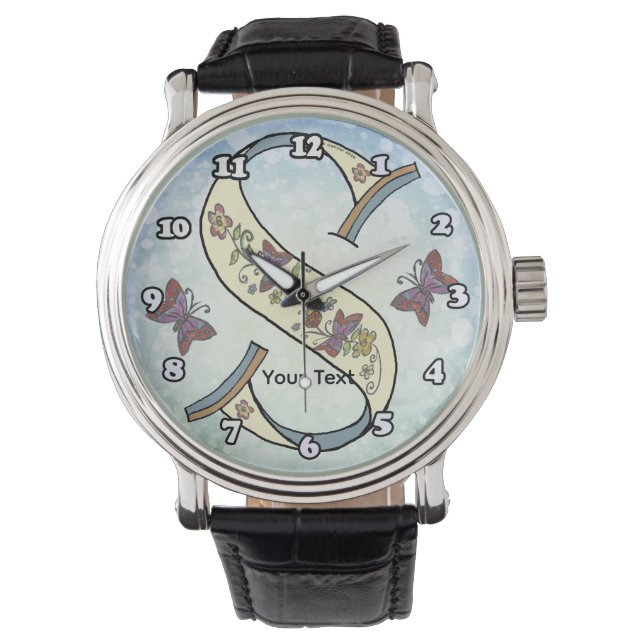 florales Monogramm S Armbanduhr (Vorderseite)