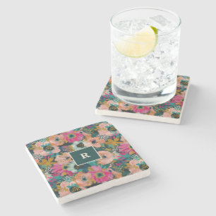 Florales Monogramm Steinuntersetzer