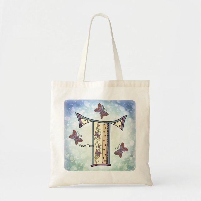 florales Monogramm T Tragetasche (Vorne)
