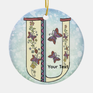 florales Monogramm U Keramik Ornament