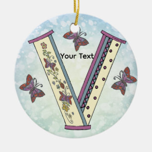 florales Monogramm V Keramik Ornament