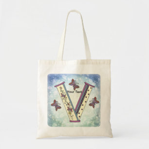 florales Monogramm V Tragetasche