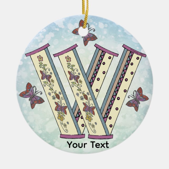 florales Monogramm W Keramik Ornament (Vorne)