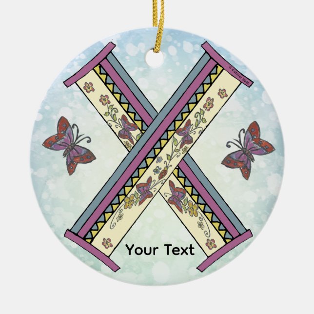florales Monogramm X Keramik Ornament (Vorne)