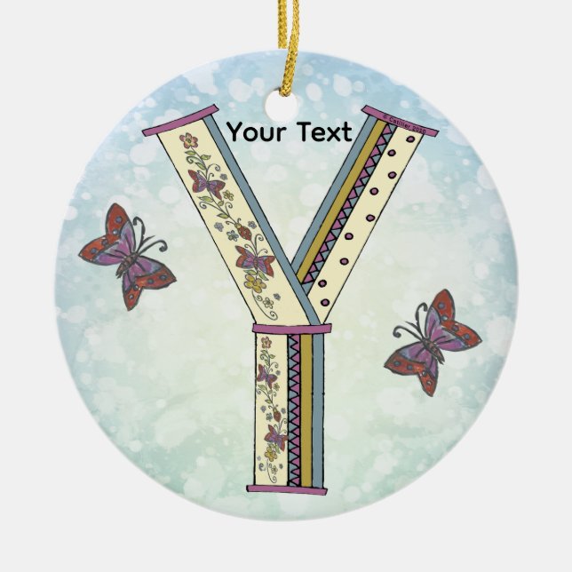 florales Monogramm Y Keramik Ornament (Vorne)