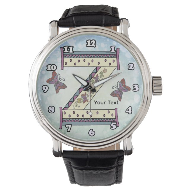 florales Monogramm Z Armbanduhr (Vorderseite)