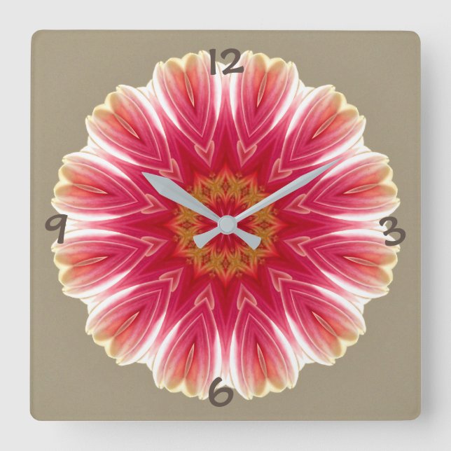 Florales Muster Quadratische Wanduhr (Vorderseite)