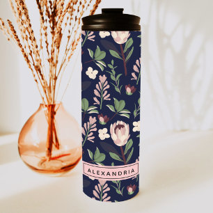 Florales Navy Monogramm Thermosbecher