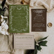 Florales Olivgrün Braunes Garten Monogramm Hochzei