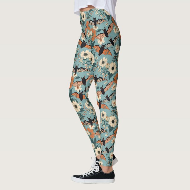 Florales Patchwork Halloween-Fledermäuse & Blumen Leggings (Links)