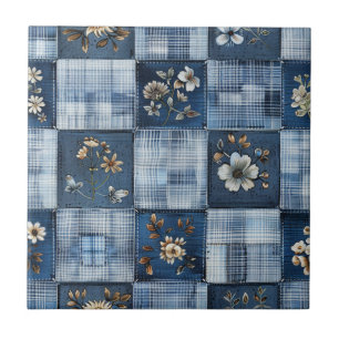 Florales Patchwork-Muster Boho-Denim Fliese
