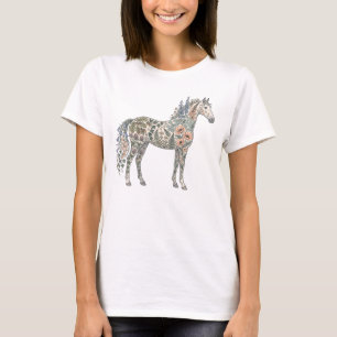 Florales Pferd Dunkle Botanik T-Shirt