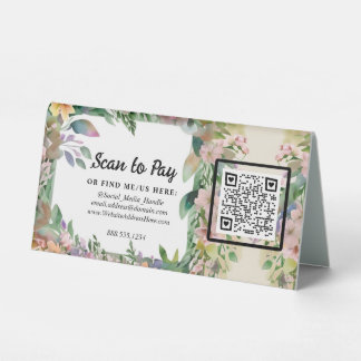 Florales QR-Code-Scan-Zahlung-Pop-Up-Markt-Verkäuf Tischaufsteller