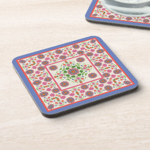 Florales Rangoli-Musterbordüre auf Ecru: Untersetz Untersetzer
