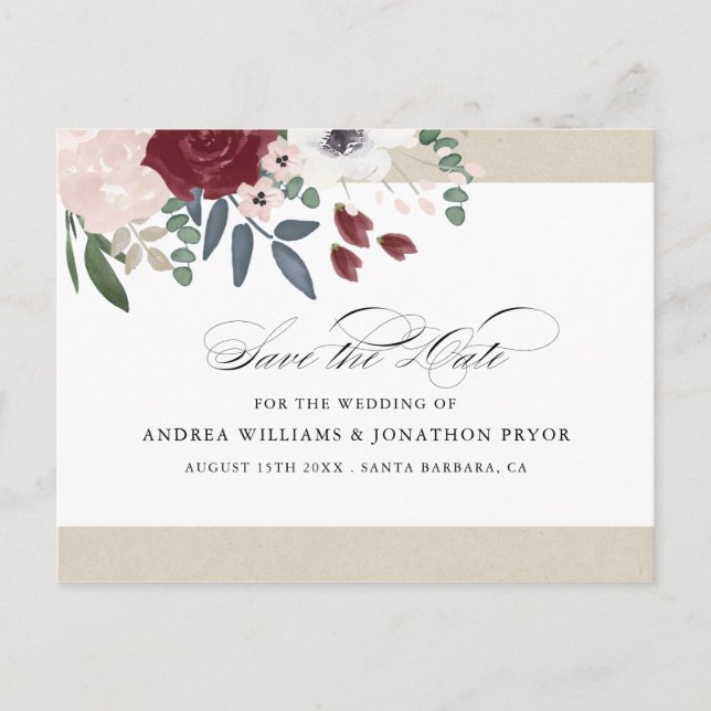 Florales romantiques Enregistrer la date Carte pos (Devant)