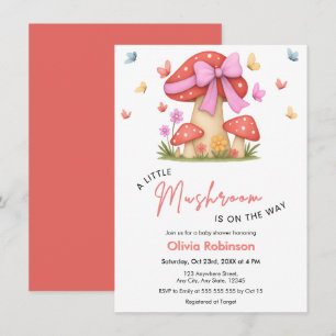 Florales rosa Schleifchen Ein kleiner Pilz Baby Sh Einladung