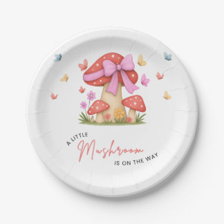Florales rosa Schleifchen Ein kleiner Pilz Baby Sh Pappteller