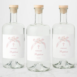 Florales rosa Schleife Taufe Alkoholflaschenetikett