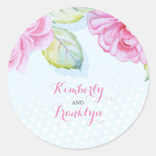 florales rosa Wasserfarbe elegante Hochzeit Runder Aufkleber