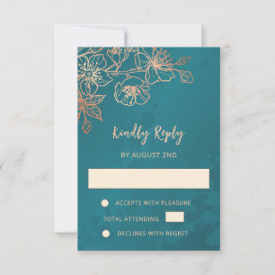Florales Roségold-Teal-Hochzeits-RSVP RSVP Karte