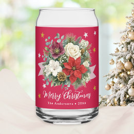 Florales Rot Frohe Weihnachten Familienname Dosenglas