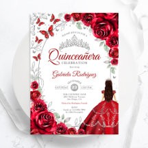 Florales Rot Silber Quinceanera