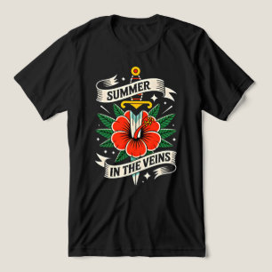 Florales Schwert-Emblem   Lebendiger Hibiskus-Somm Tri-Blend Shirt