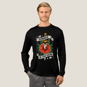 Florales Schwert-Emblem Lebendiger Hibiskus-Somm Tri-Blend Shirt
