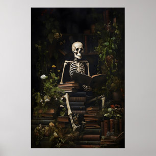 Florales Skelett Bücher Bibliotheksdruck, Schädel  Poster